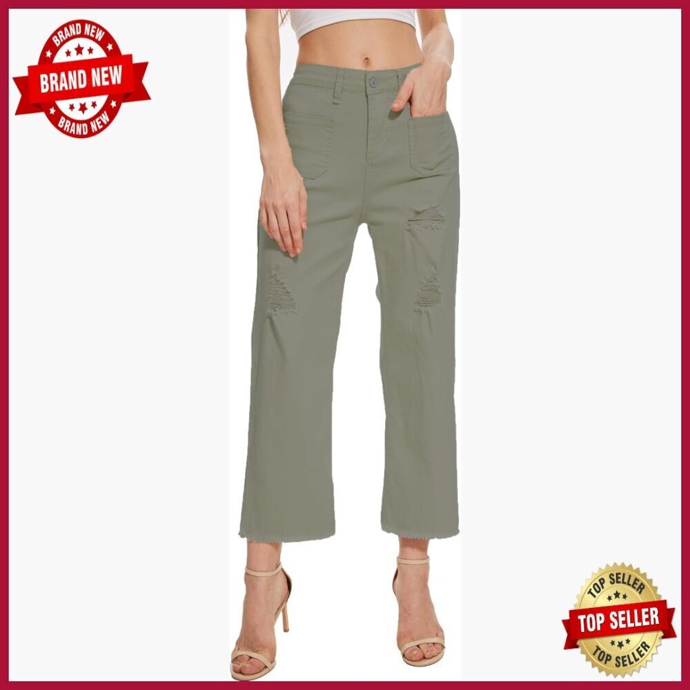 High Waisted Wide Leg Flare Jeans Cropped Stretchy Denim Pants